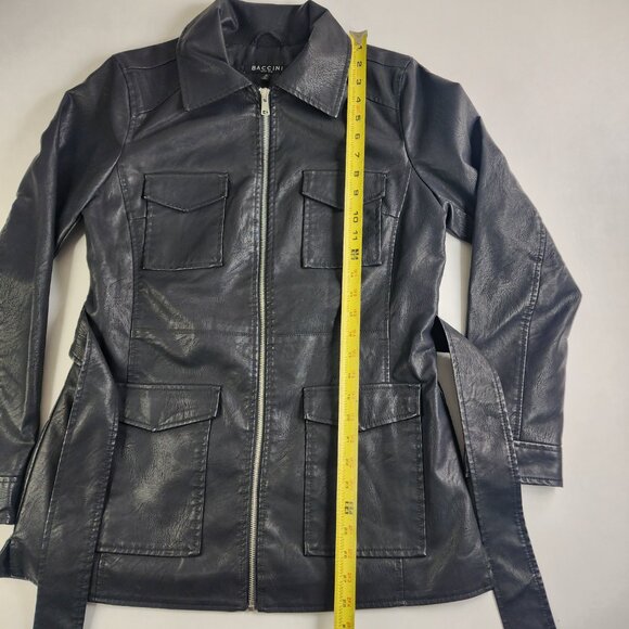 Baccini Faux Leather Jacket Woman's Black Size Medium Full Zip Pockets NWT - Picture 10 of 12